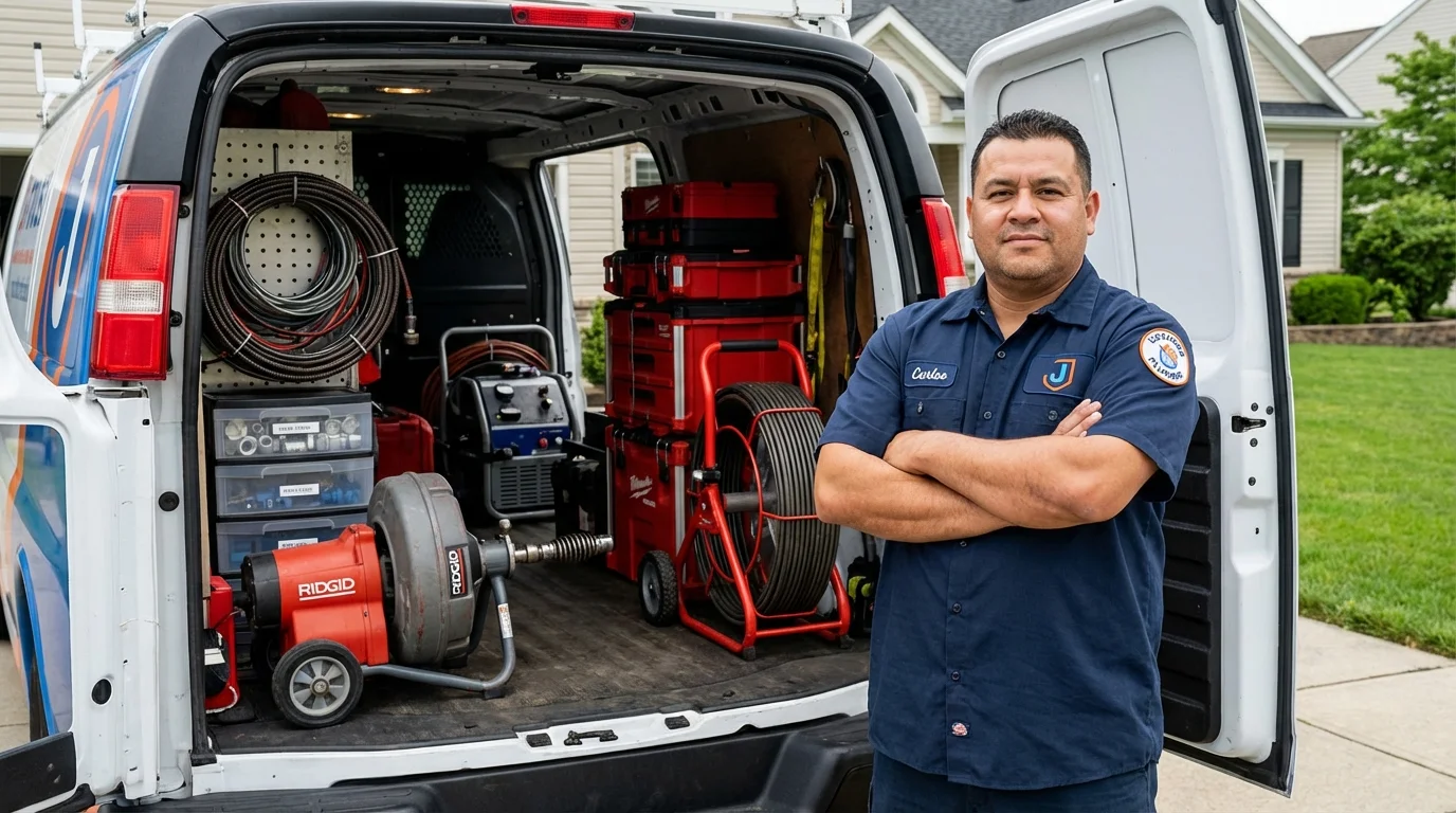 Professional drain cleaning equipment and Johns Plumbing LLC plumber in Greencastle