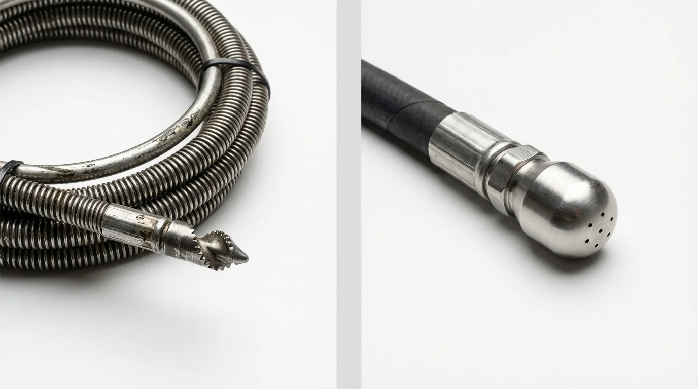 Drain snake cable and hydro jetting nozzle used for drain cleaning in Greencastle, PA
