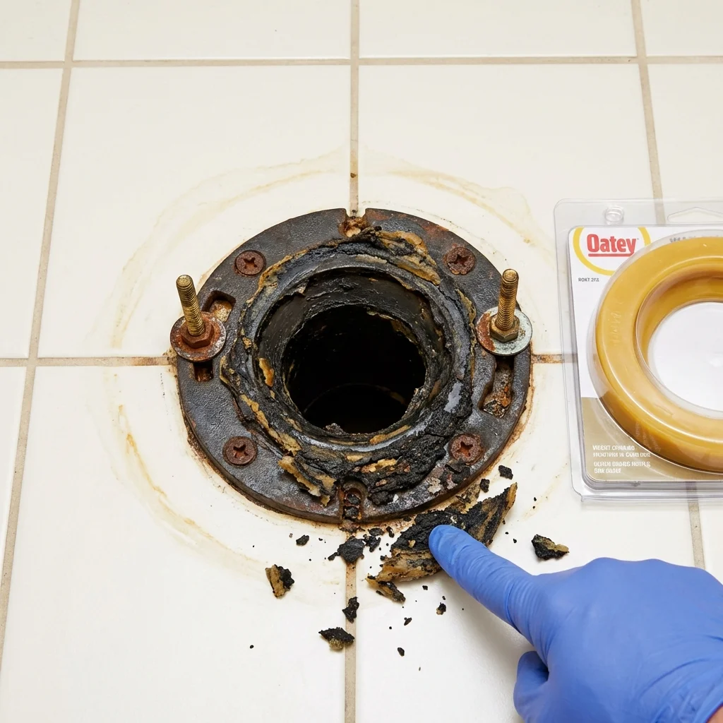 Failed wax ring showing water seepage at the base of a toilet in a Greencastle, PA home