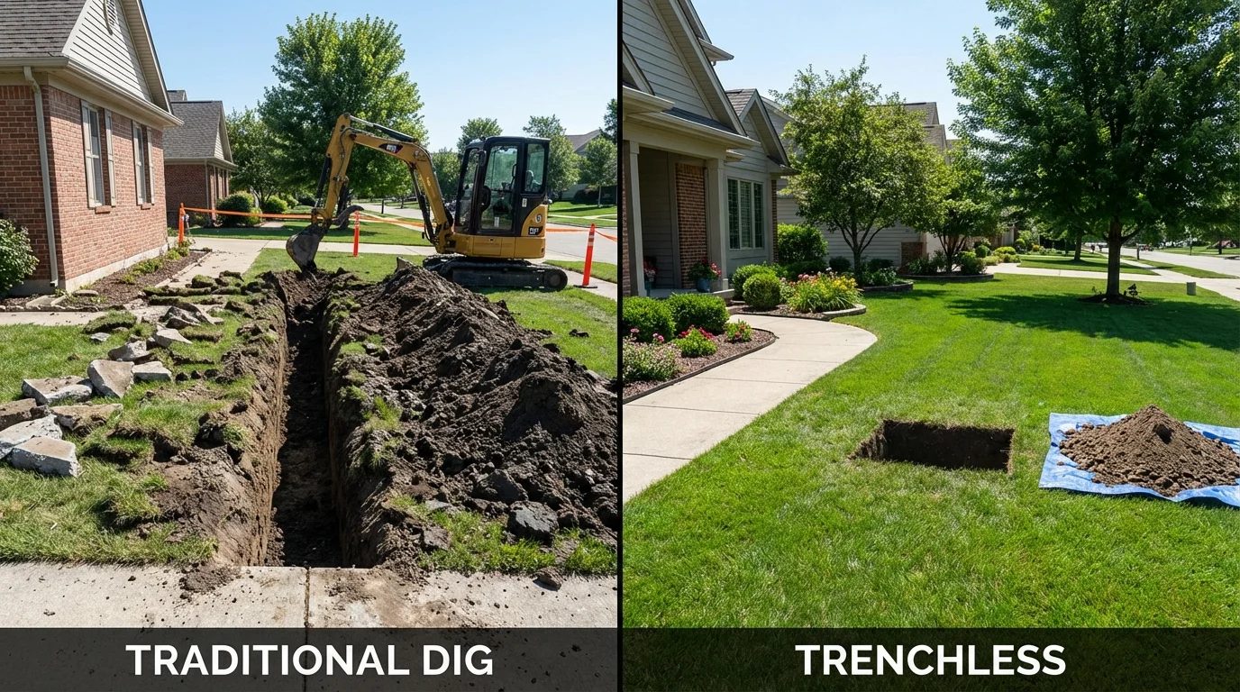 Trenchless sewer repair with minimal yard damage versus traditional excavation in Greencastle, PA